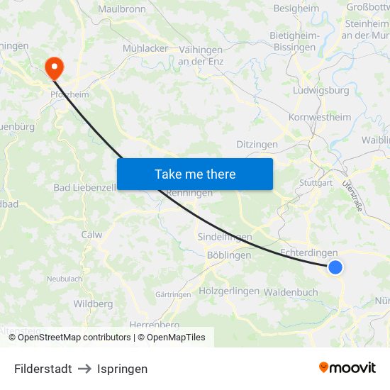 Filderstadt to Ispringen map