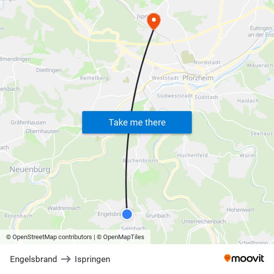 Engelsbrand to Ispringen map