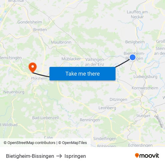 Bietigheim-Bissingen to Ispringen map