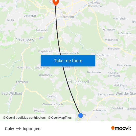 Calw to Ispringen map