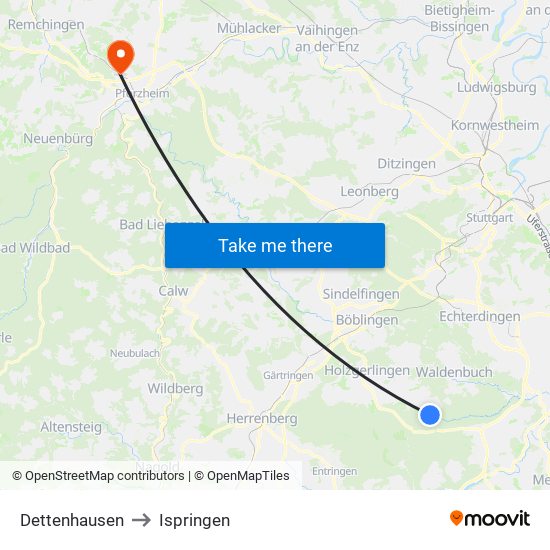 Dettenhausen to Ispringen map