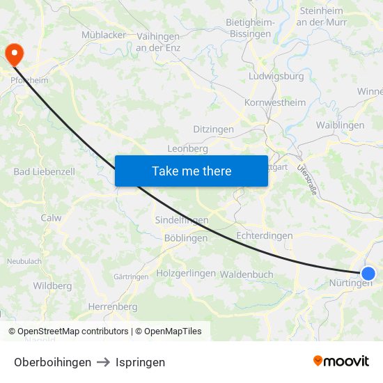 Oberboihingen to Ispringen map