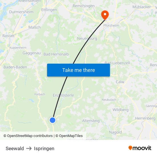 Seewald to Ispringen map