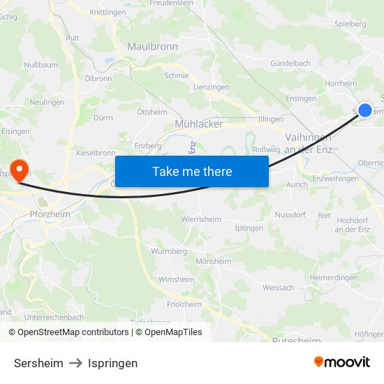 Sersheim to Ispringen map