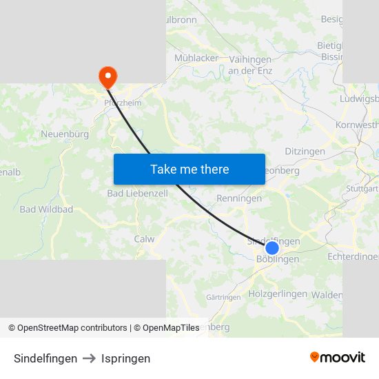 Sindelfingen to Ispringen map