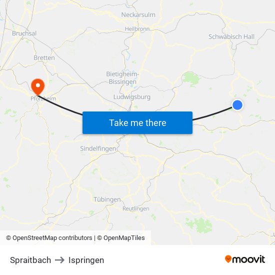 Spraitbach to Ispringen map