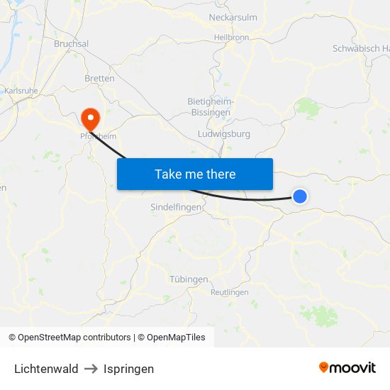 Lichtenwald to Ispringen map