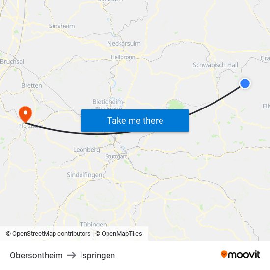 Obersontheim to Ispringen map