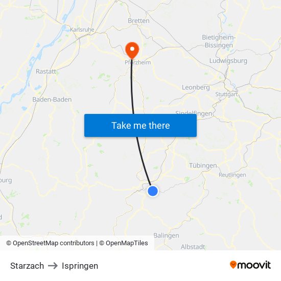 Starzach to Ispringen map