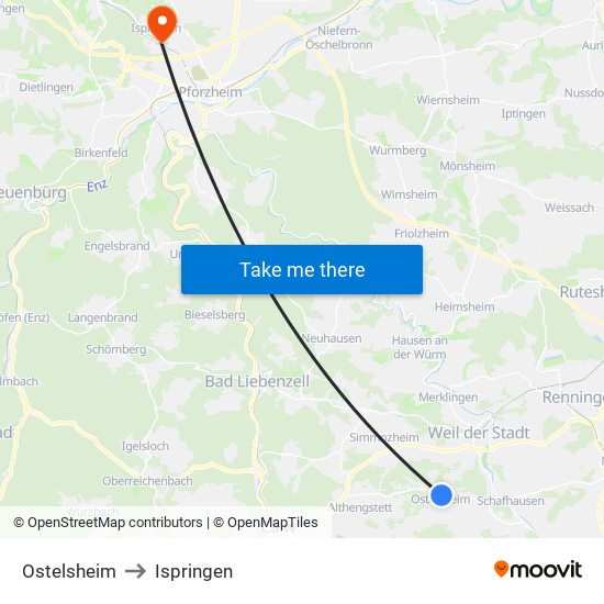 Ostelsheim to Ispringen map