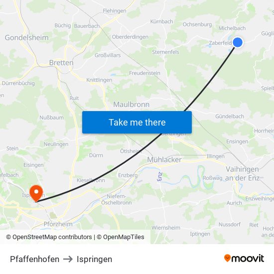 Pfaffenhofen to Ispringen map