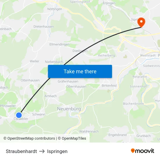 Straubenhardt to Ispringen map