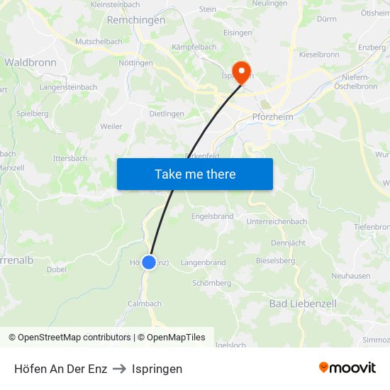 Höfen An Der Enz to Ispringen map