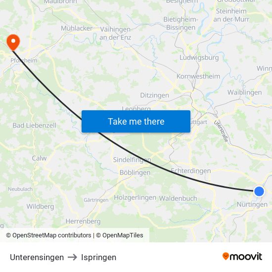 Unterensingen to Ispringen map