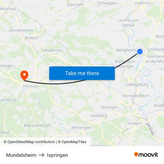 Mundelsheim to Ispringen map