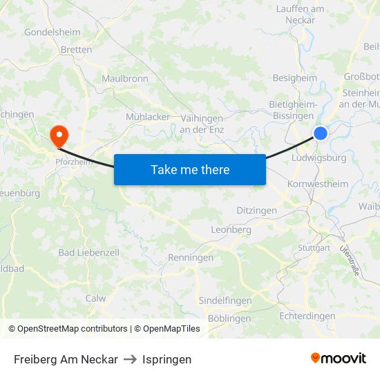 Freiberg Am Neckar to Ispringen map