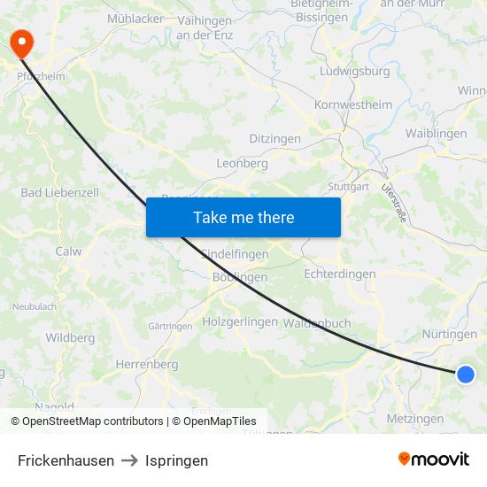 Frickenhausen to Ispringen map