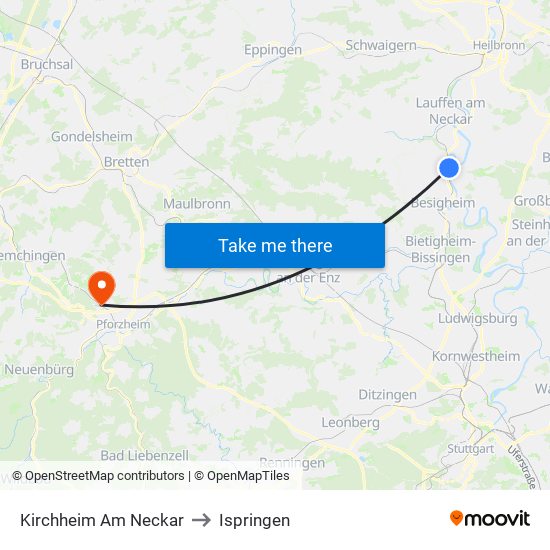 Kirchheim Am Neckar to Ispringen map