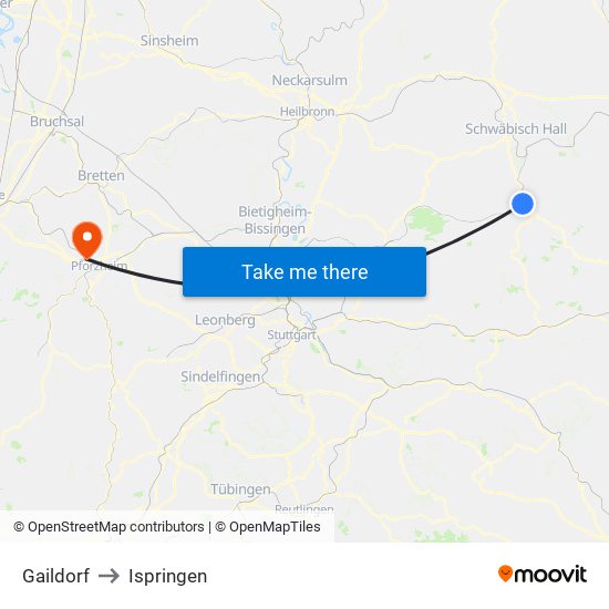 Gaildorf to Ispringen map