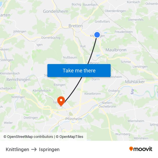 Knittlingen to Ispringen map