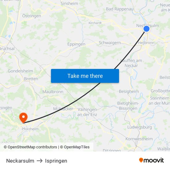 Neckarsulm to Ispringen map