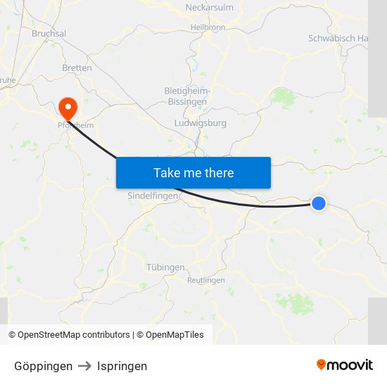 Göppingen to Ispringen map