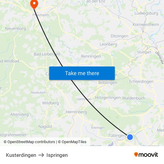 Kusterdingen to Ispringen map