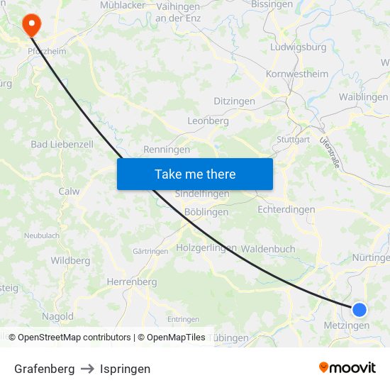 Grafenberg to Ispringen map