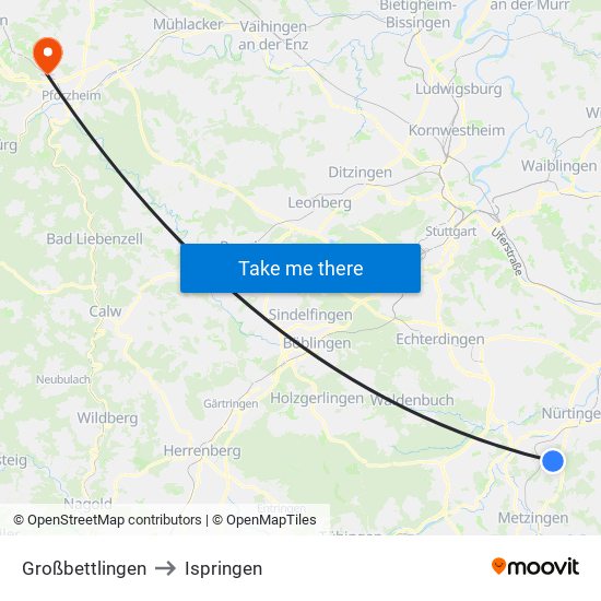 Großbettlingen to Ispringen map