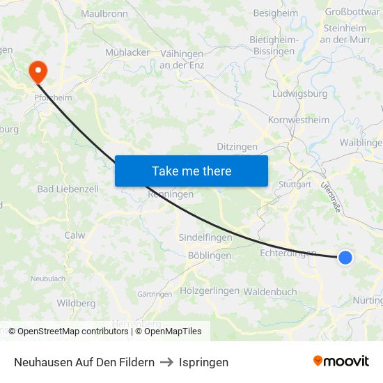 Neuhausen Auf Den Fildern to Ispringen map