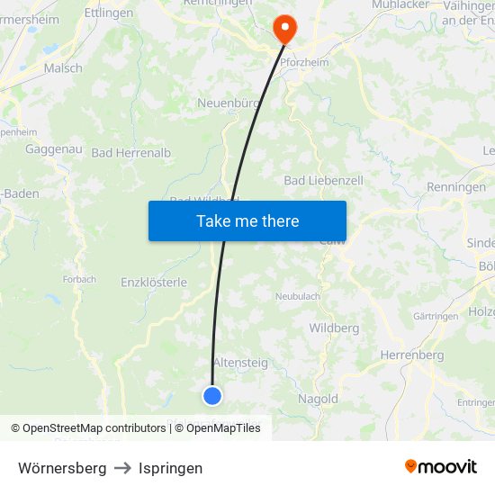 Wörnersberg to Ispringen map