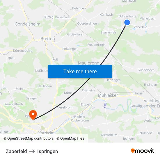 Zaberfeld to Ispringen map