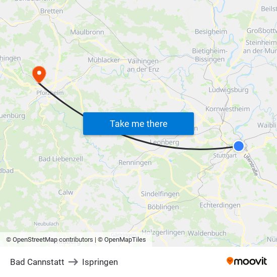 Bad Cannstatt to Ispringen map
