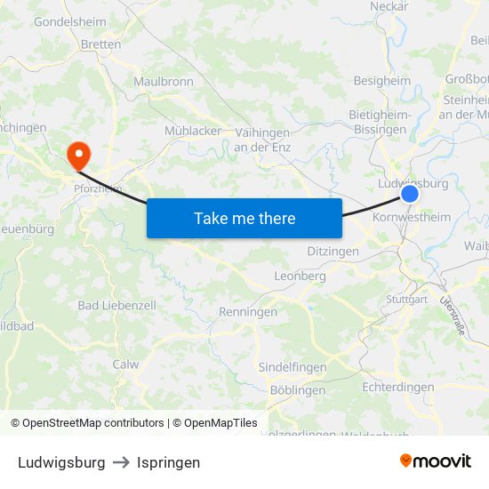 Ludwigsburg to Ispringen map