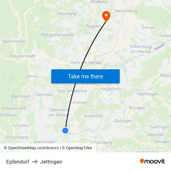 Epfendorf to Jettingen map