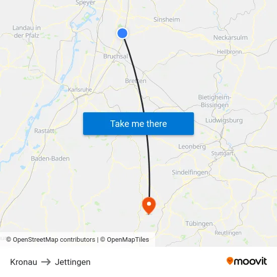 Kronau to Jettingen map