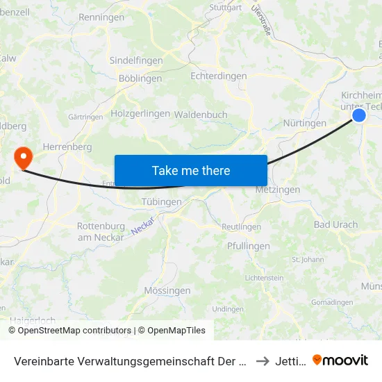 Vereinbarte Verwaltungsgemeinschaft Der Stadt Kirchheim Unter Teck to Jettingen map