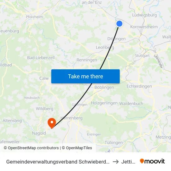Gemeindeverwaltungsverband Schwieberdingen-Hemmingen to Jettingen map