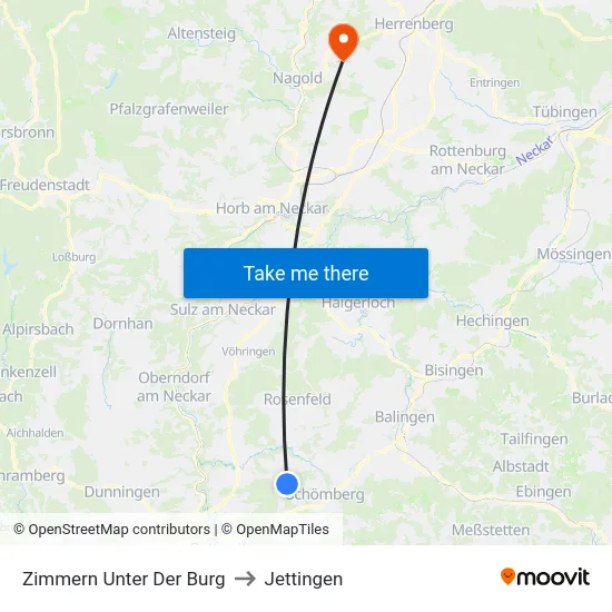 Zimmern Unter Der Burg to Jettingen map