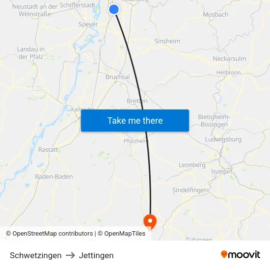 Schwetzingen to Jettingen map