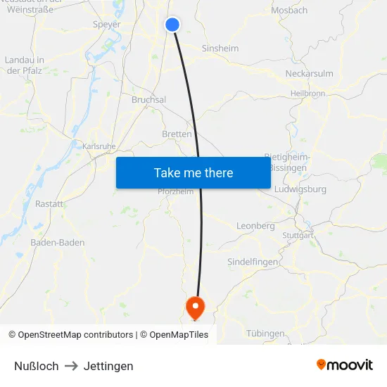 Nußloch to Jettingen map