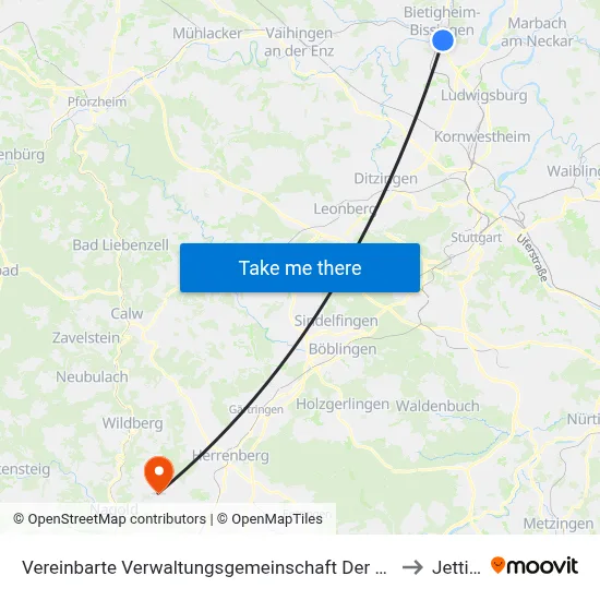Vereinbarte Verwaltungsgemeinschaft Der Stadt Bietigheim-Bissingen to Jettingen map