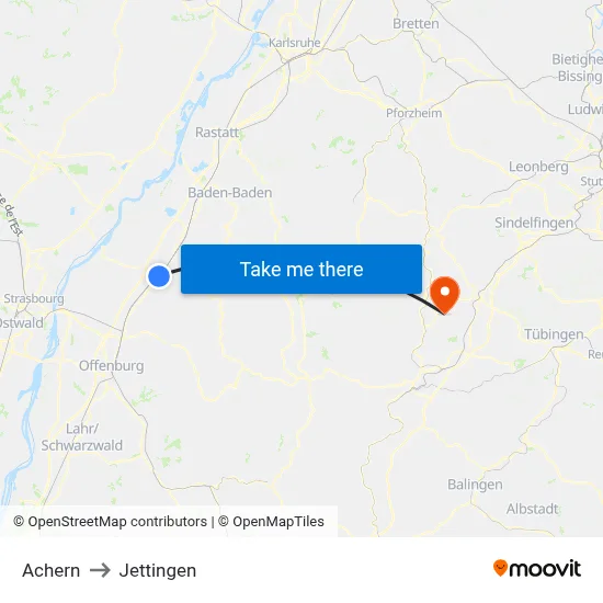 Achern to Jettingen map