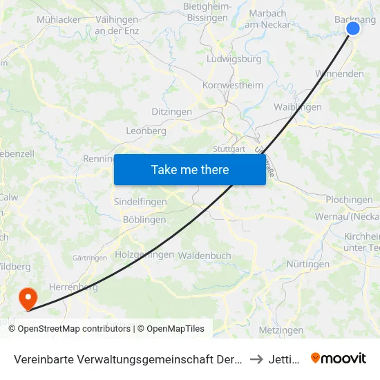 Vereinbarte Verwaltungsgemeinschaft Der Stadt Backnang to Jettingen map