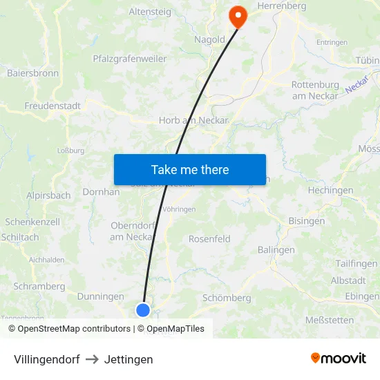 Villingendorf to Jettingen map