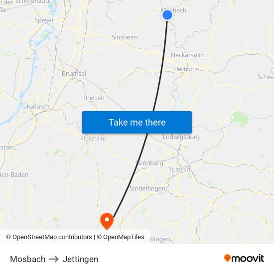 Mosbach to Jettingen map