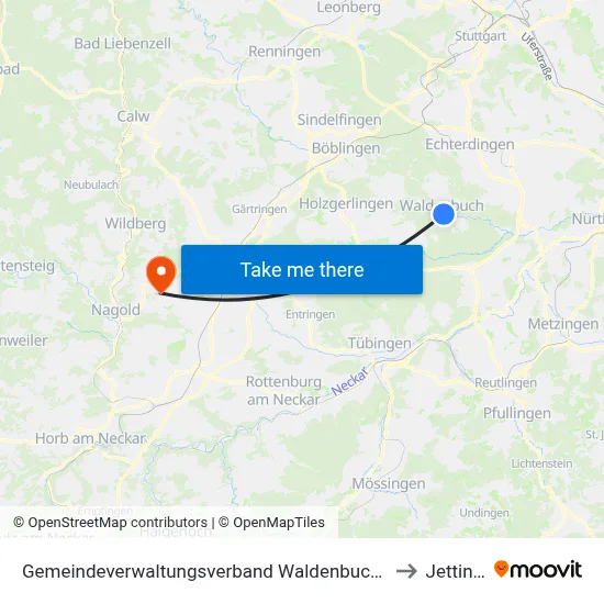 Gemeindeverwaltungsverband Waldenbuch/Steinenbronn to Jettingen map