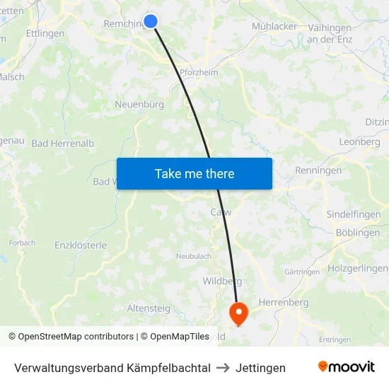 Verwaltungsverband Kämpfelbachtal to Jettingen map