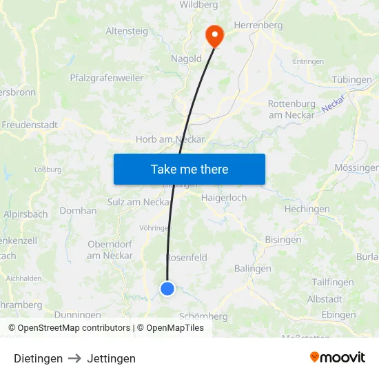 Dietingen to Jettingen map
