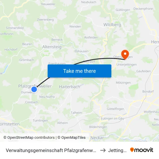 Verwaltungsgemeinschaft Pfalzgrafenweiler to Jettingen map